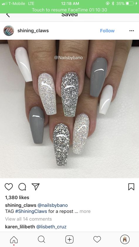 Dermal Piercing, Gray Nails, Super Nails, Sparkle Nails, Prom Nails, Fabulous Nails, Coffin Nails Designs, Fancy Nails, Nail Arts