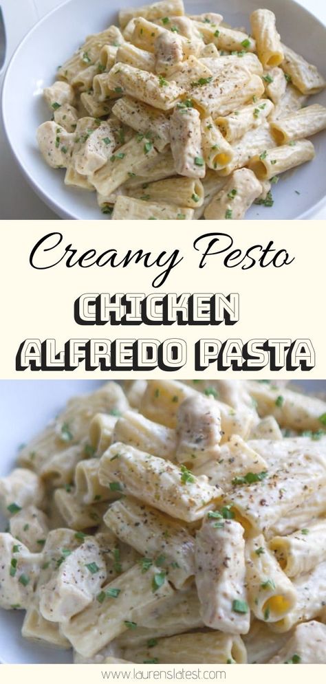 Creamy Pesto Alfredo Chicken Pasta - so easy so perfect ! I use a jarred alfredo sauce, short cut pasta and a little pre-made pesto sauce. Very very simple, but the creamy sauce mixed with the pesto is really the best-o. #pasta #chickenpasta #easydinner #pastarecipes #dinner Pesto Alfredo Pasta, Alfredo Chicken Pasta, Pesto Alfredo, Jarred Alfredo Sauce, Alfredo Chicken, Pasta Recipes Alfredo, Chicken Alfredo Pasta, Low Carb Peanut Butter, Creamy Pesto