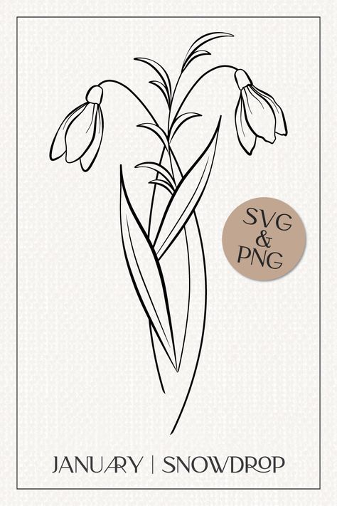 January Flower Drawing, Snowdrop Outline, January Birth Month Flower, Snow Drop Flower Drawing, January Birth Flower Tattoo Snowdrop, January Flower Tattoo Birth Month, January Drawings, Snowdrop Flower Drawing, Birthflower January Tattoo