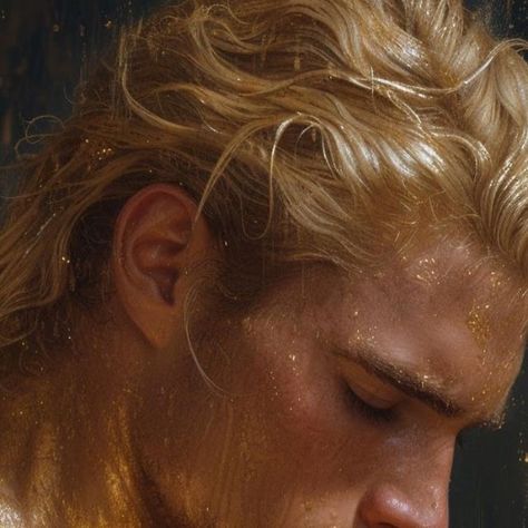 Prince Reference Photo, Golden King Aesthetic, Sun Prince Aesthetic, Golden Knight Aesthetic, Male Aphrodite, Golden Boy Aesthetic, Prince Charming Aesthetic, Apollo's Cabin, Gold Throne