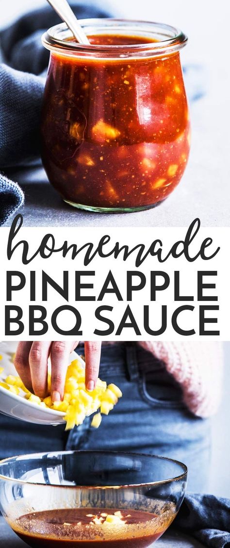 Pineapple Bbq Sauce Recipe, Pineapple Bbq Sauce, Bbq Pineapple, Homemade Bbq Sauce Recipe, Hawaiian Bbq, Homemade Condiments, Sauce Pasta, Bbq Sauce Recipe, Homemade Bbq