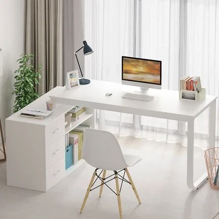 17 Stories Stockseth L-Shaped Desk | Wayfair L Shaped Executive Desk, L Shape Desk, Executive Office Desk, Desk Wood, White Desk, Big Desk, Large Desk, L Shaped Desk, Office Essentials