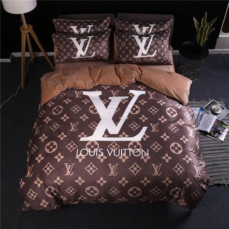 Louis Vuitton Bedding Set, Louis Vuitton Bedding, Canopy Beds, Brown Bed, Designer Bedding Sets, Comfortable Bedroom, Duvet Bedding Sets, Quilt Sets Bedding, Luxurious Bedrooms