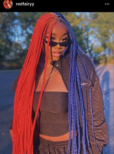 Coloured Braids, Half And Half Hair, Colored Box Braids, Braids Twist, Bob Braids Hairstyles, Curly Hair Braids, Colored Braids, Braids Styles, Box Braids Hairstyles For Black Women