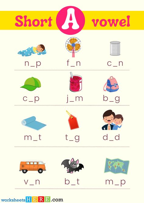 Find Missing Short Vowel A With Pictures PDF Worksheet For Kindergarten and Kids - WorksheetsHere.com Short A Vowel Worksheets, Short A Worksheets Kindergarten, Short Vowel Worksheets 2nd Grade, Short Vowel I Worksheets, Short Vowel A Worksheets, Vowels And Consonants Worksheets, Short Vowel Sounds Worksheets, Short Vowels Worksheets, Short A Worksheets