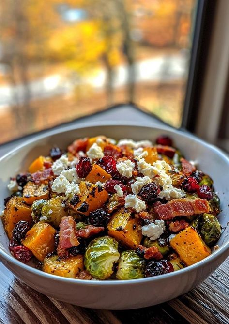 Brussel Sprouts Bowl, Roasted Brussel Sprouts And Butternut, Butternut Squash Brussel Sprouts, Butternut Squash With Bacon, Brussels Sprouts And Butternut Squash, Brussels Sprouts Recipe With Bacon, Butternut Squash Bacon, Balsamic Brussel Sprouts, Thanksgiving Food Sides