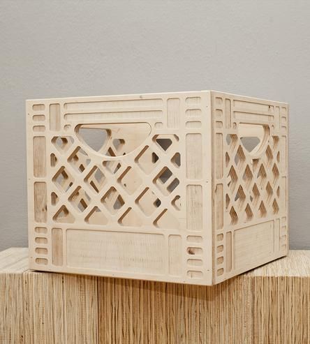 Wooden Milk Crate  | Cool storage space for your records, files and other things. Wooden Milk Crate, Box With Handle, Cnc Furniture, Milk Crate, 3d Cnc, Milk Crates, Cnc Projects, Plywood Furniture, Wooden Crates