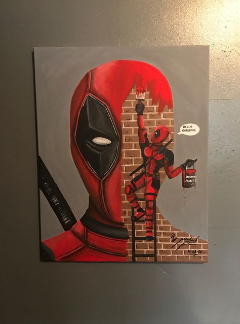 Deadpool half face canvas Avengers Canvas Art, Half And Half Canvas Painting Ideas, Half Face Painting Canvas, Easy Painting Ideas On Canvas For Men, Half And Half Painting Ideas, Marvel Paintings On Canvas, Marvel Painting Ideas Easy, Painting Ideas On Canvas For Men, Deadpool Canvas Painting