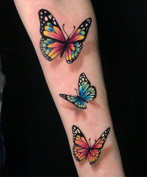 Tato 3d, Realistic Butterfly Tattoo, Butterfly Tattoos Images, Colorful Butterfly Tattoo, Tato Tradisional, 3d Butterfly Tattoo, Blue Butterfly Tattoo, Butterfly Wrist Tattoo, Kristina Webb