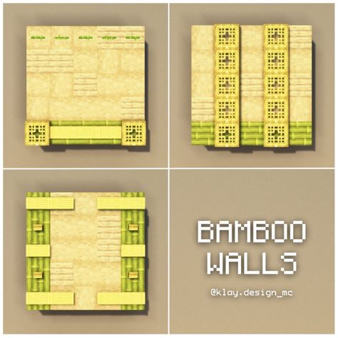 BAMBOO WALLS 🎋| Here’s three bamboo themed walls! I love those new blocks! Hope you like these ideas!! What do you think about them?… | Instagram Minecraft Wall Design, Minecraft Wall Designs, Minecraft Wall, Minecraft Interior, Minecraft Blocks, Minecraft Interior Design, Minecraft House Plans, Cool Minecraft Creations, Minecraft Castle