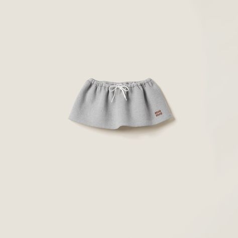 Grey Padded Cotton Fleece Miniskirt | Miu Miu Mui Mui, Miu Miu Handbags, Latest Skirts, Jeweled Earrings, Embroidered Skirt, Gray Skirt, Cotton Fleece, Online Clothing Stores, Sporty Style