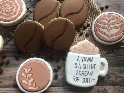 Coffee Themed Cookies Decorated, Coffee Mug Decorated Cookies, Coffee Shaped Cookies, Coffee Mug Cookie, Coffee Bean Cookies Decorated, Mug Cookie Decorated, Coffee Theme Cookies, Coffee Royal Icing Cookies, Coffee Baby Shower Cookies