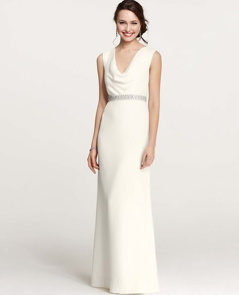 Ann Taylor Collection. Perfect for Second Wedding Dresses. | I Do Take Two #secondweddingdress #teamwedding Cowl Neck Wedding Dress, Second Wedding Dresses, Chic Wedding Dresses, Neck Wedding Dress, Sparkle Wedding Dress, Wedding Dresses 2014, Preowned Wedding Dresses, Used Wedding Dresses, Wedding Dress Sizes