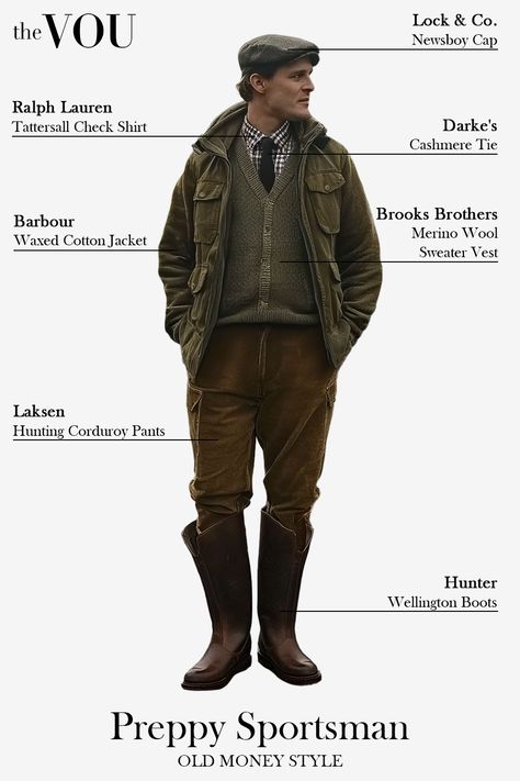 Preppy Fashion Men, Country Style Outfits Mens, Ivy League Style Men, English Hunting Outfit, Southern Gentleman Style, Preppy Style Men, Hunting Aesthetic, Look Old Money, Modern Gentleman Style