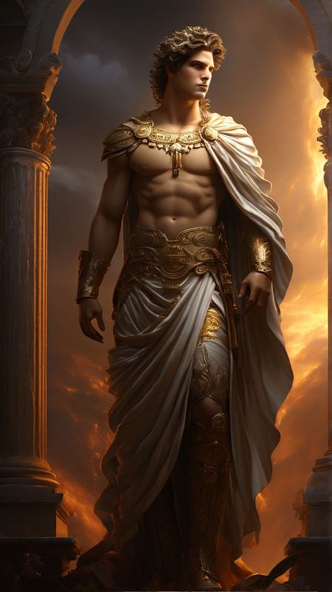 Apollo Costume Greek, God Apollo Art, Greek God Makeup Men, Apollo God Mythology, Apollo Art Greek Mythology, Greek God Photoshoot, Apollo Costume, Ancient Greek Men, Greek God Aesthetic