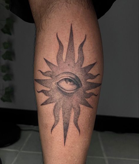 #tattoo #tattooideas #tattooart #tattoodesign #eyetat #suntattoos #shading Stipple Shaded Tattoo, Stipple Tattoo, Tattoo Shading, Sun Tattoos, Tattoo Apprentice, Calf Tattoo, Angel Tattoo, Eye Tattoo, Tattoo Pattern