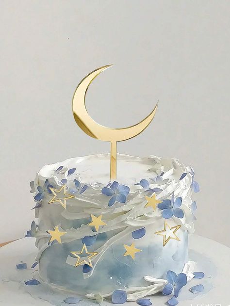 Star Moon Cake, Moon Cake Topper, Gold Collar, Golden Star, Moon Cake, Star Moon, Event Party, Party Cakes, Gold Stars