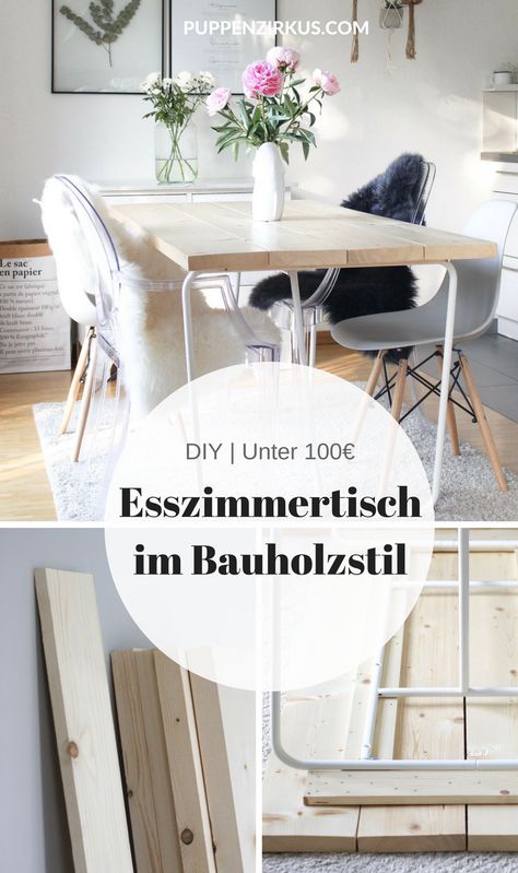 DIY Anleitung: der perfekte Esszimmertisch aus Holz für unter 100€ | Der richtige Esstisch lässt sich einfach nicht finden? Ich verrate dir in einem DIY wie du den perfekten Esszimmertisch selber machen kannst. Noch dazu geht das DIY super einfach und schnell. Wooden Dining Room Table, Diy Esstisch, Diy Deco, Room Desk, Diy Furniture Table, Wooden Dining Tables, Diy Kitchen, Decoration Table, Ponytail Hairstyles