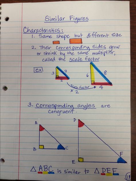 Notes on Similarity for interactive notebook Scale Drawings, Interactive Student Notebooks, Geometry Lessons, Teaching Geometry, Math 8, Math Notebook, Math Anchor Charts, Math Interactive, Math Interactive Notebook