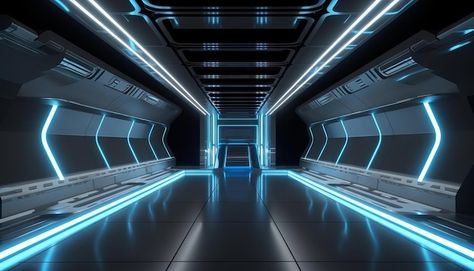 Sci Fi Corridor, Blue Light Room, Technology Room, Future Train, Futuristic Tunnel, Dark Tunnel, Technology Futuristic, Sci Fi Ship, Farm Logo Design