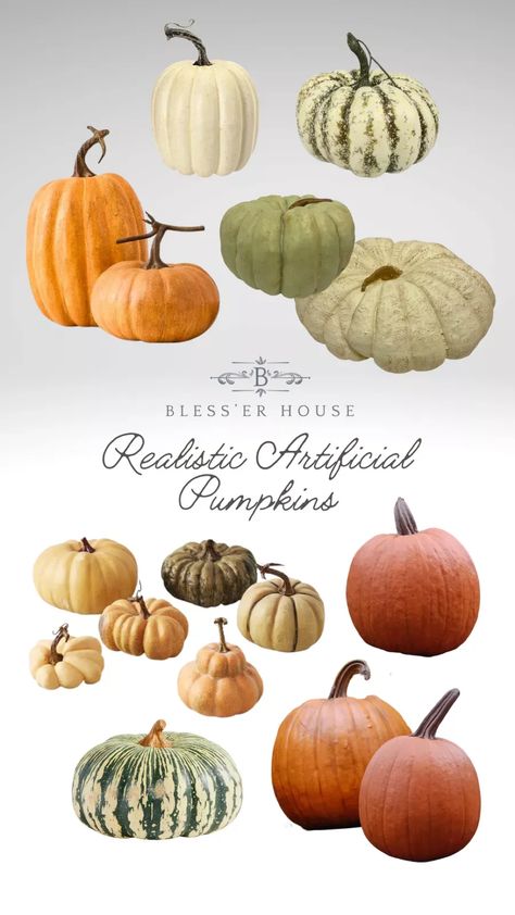 20 of the most realistic fake pumpkins for all budgets perfect for low maintenance fall front porch decor. Fake Pumpkins Front Porches, Autumn Creative, Thanksgiving Goodies, Fall Front Porch Decor Ideas, Autumn Interior, Flower Containers, Fake Pumpkins, Porch Pumpkins, Autumn Pumpkins