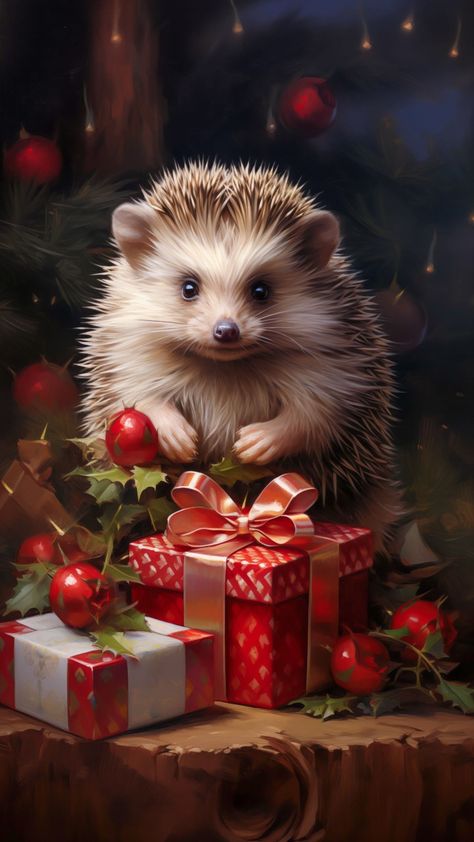 December Wallpaper Iphone, Hedgehog Wallpaper, Christmas Screen Savers, Christmas Hedgehog, Wild Wallpaper, Xmas Wallpapers, Forest Critters, Lock Screen Iphone, Aesthetic Lock Screen