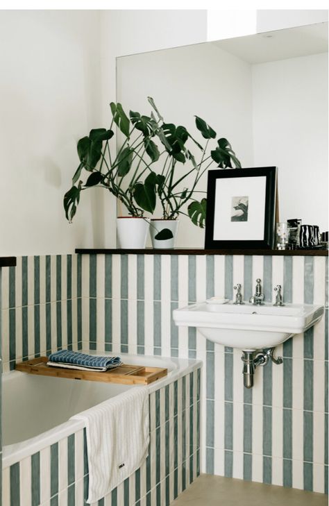 Striped Bathroom Floor, Magnolia Cafe, Striped Tile, Inspiring Spaces, Bathroom Renos, House Bathroom, Beautiful Bathrooms, Bathroom Inspiration, 인테리어 디자인