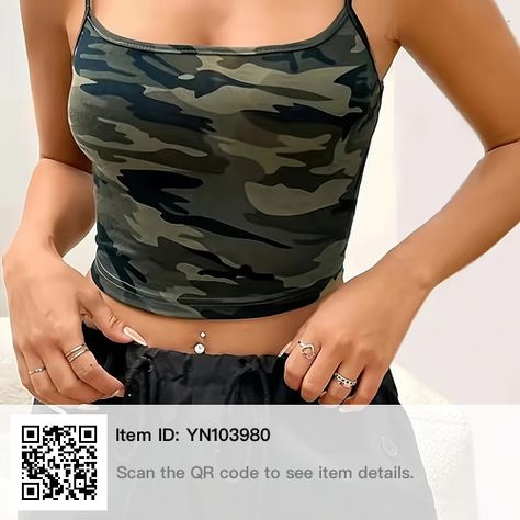 Camo Tank Top, Military Pattern, Backless Cami Top, Womens Camo, Top Outfit, Women Tank Tops, Cami Crop Top, Halter Crop Top, Print Crop Tops