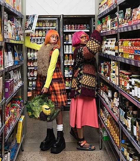 Erykah Badu & Daughter Puma KILL New Shoot - Page 2 of 2 - theJasmineBRAND :: theJasmineBRAND Grocery Store Photoshoot Aesthetic, Clothing Line Photoshoot Ideas, Supermarket Photoshoot, Cairo Photography, Grocery Store Photoshoot, Vibe Photoshoot, Supermarket Aesthetic, Festival Photoshoot, Natural Afro Hairstyles