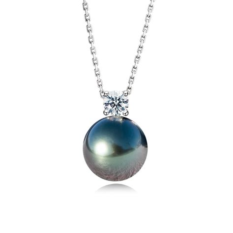 PRICES MAY VARY. This exquisite pendant features a 9-10mm Tahitian Black Pearl, which was handpicked for its radiant, luster and perfect round surface. The black pearl is mounted on the finest white gold plated sterling silver pendant and a 0.3ct moissanite diamond set together, the combination of Tahitian black pearls and moissanites makes these hook earrings classy, elegant and breathtaking. With a matched sterling silver chain, this necklace promises an easy day-to-night elegance. Tahitian Bl