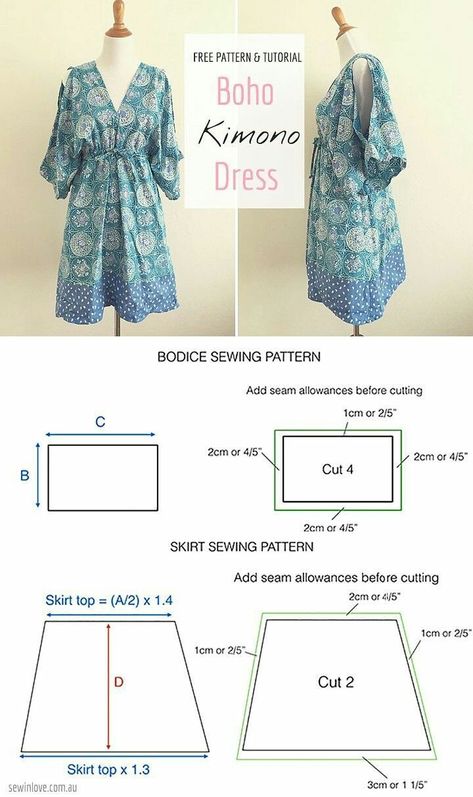 Pola Rok, Dress Tutorial, Beginner Sewing Projects Easy, Dress Tutorials, Skirt Patterns Sewing, Boho Style Dresses, Sewing Skirts, Boho Kimono, Sewing Projects For Beginners