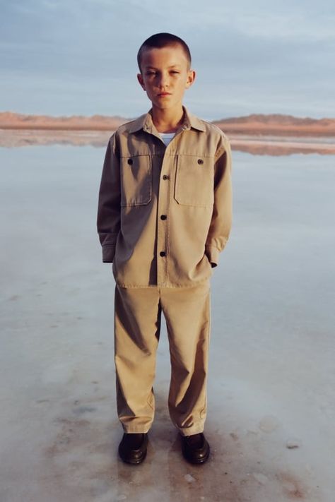 Editorial True Neutrals 6 - 14 Years | ZARA United States Half Cardigan, Kids Talking, Zara Baby, Kids Events, Kids Branding, Denim Overalls, Poplin Shirt, Zara United States, Stylish Girl