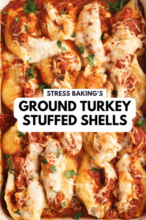 Stuffed Shells With Ground Turkey, Stuffed Shells With Cream Cheese, Stuffed Shells With Ground Chicken, Turkey Stuffed Shells Recipe, Ground Chicken Stuffed Shells, Easy Meal Prep Ideas Ground Turkey, Turkey Stuffed Shells, Stuffed Large Shells, Ground Turkey Stuffed Shells