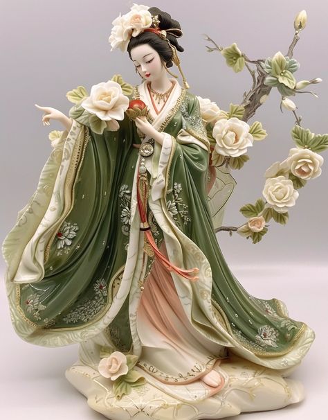 Midjourney Feed Japanese Decoration, Artificial Cherry Blossom Tree, Chinese Figurines, Chinese Dolls, China Doll, Art Deco Sculpture, Dresden Porcelain, Clay Fairies, Japanese Decor