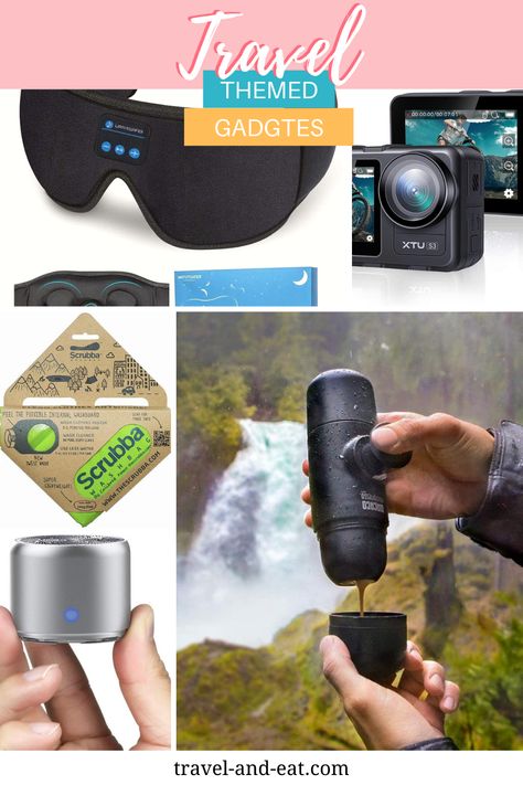 Top 10 Travel Gadgets. Things for your next adventure you actually want to have. Sleeping Headphones, Travel Steamer, Tech Organization, Sleep Headphones, Inflatable Lounger, Mini Bluetooth Speaker, Travel Gadgets, Pouch Organizer, Wash Bag