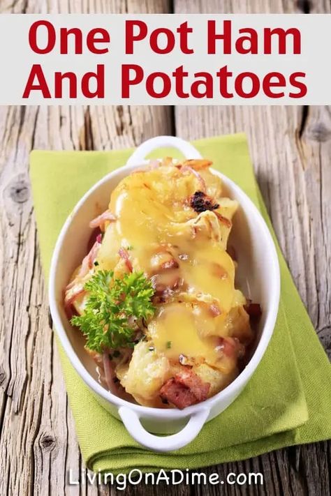 One Pot Ham And Potatoes Dinner Recipe Ham And Potatoes, Living On A Dime, Slow Cooker Scalloped Potatoes, Potatoes And Ham, Ham Dinner, Christmas Help, Potato Dinner, Scalloped Potato Recipes, Budget Meal Planning