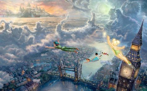 Thomas Kinkade Disney wallpaper - 898401 Thomas Kinkade Art, Thomas Kinkade Paintings, Thomas Kincaid, Peter Pans, Kinkade Paintings, Kinkade Disney, Thomas Kinkade Disney, Magical Paintings, Art Thomas