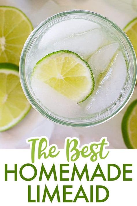 The best Homemade Limeade to serve at your next outdoor event! It’s refreshing, easy to make, and perfect for sipping on hot summer days! #limeade #summerdrinks Limeaid Recipes, Homemade Limeade Recipe, How To Make Limeade, Lime Aid Recipe, Limeaid Recipe, Homemade Limeade, Tea Cubes, Limeade Recipe, Frozen Limeade