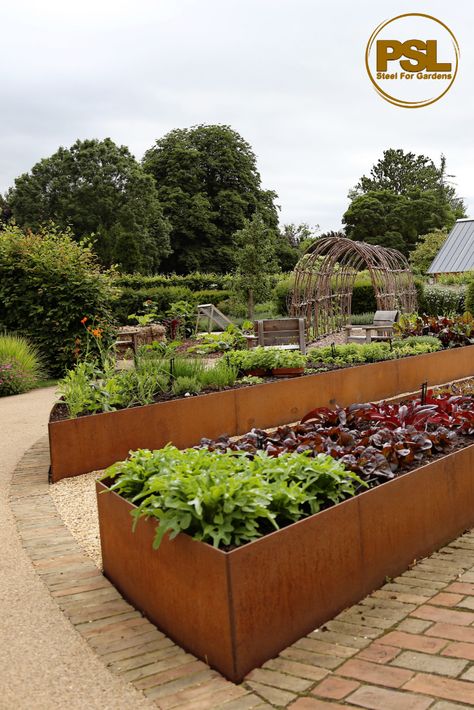 CorTen Steel Raised Beds by Steel For Gardens | Corten steel planters, Garden, Modern garden design Metal Garden Edging, Small Urban Garden, Metal Garden Beds, Raised Vegetable Gardens, Metal Raised Garden Beds, Steel Planters, Have Inspiration, Vegetable Garden Design, Garden Edging