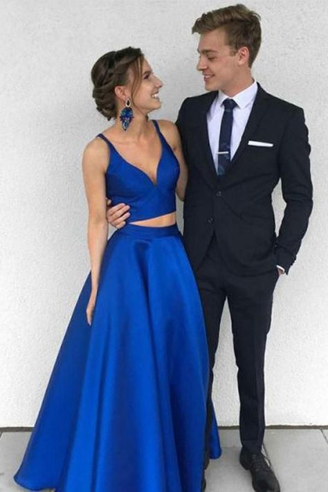 Royal Blue Satin Prom Dress, Blue Graduation Dresses, Two Piece Formal Dresses, Simple Prom Dress Long, 2 Piece Prom Dress, Cheap Prom Dresses Long, Prom Dresses Simple, Royal Blue Prom Dresses, Graduation Dresses