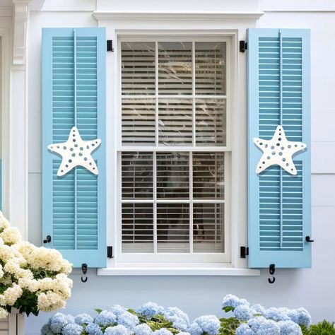 Starfish Shutter Add-on Decorations, Weatherproof PVC Exterior House Decor, Beach House Decor, Coastal Home Shutter Embellishments - Etsy Coastal Shutters, Exterior House Decor, Coastal Home Exterior, Home Exterior Decor, Yellow Kitchen Cabinets, Glass Storm Doors, Beach House Vibes, Shutter Decor, Outdoor Shutters