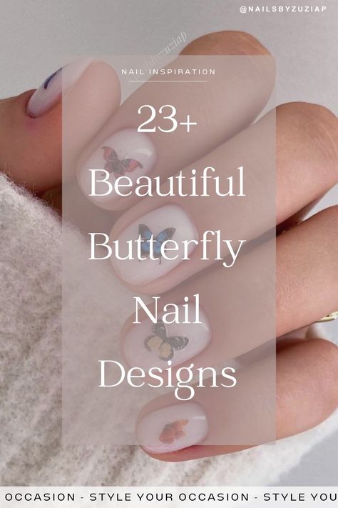 23+ Fresh Butterfly Nail Designs You'll Adore - classy & minimal Butterfly Nails Square, Butterfly Simple Nail Art, Small Butterfly Nail Art, Butterfly Manicure Ideas, Half Butterfly Nail Art, Neutral Nails With Butterflies, Butterfly Nails Natural Nail, Spring Nails 2024 Butterfly, Fake Nails Long