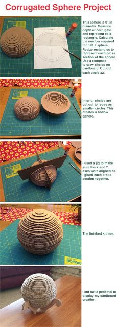 Cardboard Sphere Diy, Cardboard Sculpture Techniques, Cardboard Sphere, Cardboard Techniques, Diy Furniture Nightstand, Cardboard Relief, Cardboard Sculptures, Planet Crafts, Cardboard Construction