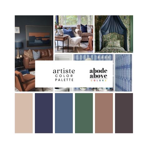 Artiste - Home Color Palette | Sherwin Williams 2024 Whole House Color Scheme | Interior Paint Design | Blue, Indigo, Peach, Green, Brown Whole House Color Scheme, House Color Schemes Interior, Color Palette Sherwin Williams, Updating Furniture, Eclectic Spaces, Home Color Palette, Sherwin Williams Color Palette, Painting Walls, Brown House