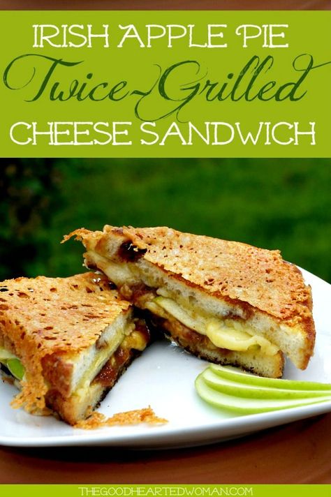 Irish Apple Pie Twice-Grilled Cheese Sandwich - Melted Dubliner cheese, tart apples, sweet apple butter, and cinnamon bread combine to make this amazing, award winning sandwich. | The Good Hearted Woman #grilledcheese  #sandwiches Apple And Cheese, Dubliner Cheese, Sandwich Melts, Amazing Vegetarian Recipes, Grill Cheese, St Patties, Healthy Sandwich Recipes, Sandwich Ideas, Cheese Tart