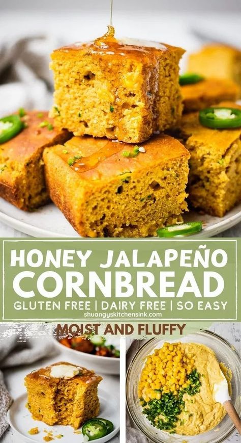 Vegan Gluten Free Cornbread Recipe, Gluten Free Jalapeno Cornbread, Healthy Cornbread Recipe Clean Eating, Honey Jalapeno Cornbread, Healthy Cornbread Recipe, Honey Jalapeno, Jalapeño Cornbread Recipe, Gluten Free Cornbread Recipe, Healthy Cornbread