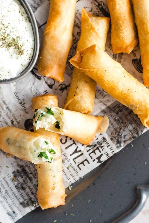 This Turkish Cheese spring roll is the perfect crunchy and cheesy appetizer. This is a super easy recipe with ready made spring roll pastry and a mixture of two different cheeses. Easy Ramadan Recipes, Turkish Cheese, Spring Roll Pastry, Cheesy Appetizer, Cheese Rolls, Hot Cheese, Iftar Recipes, Spring Roll Recipe, Crispy Cheese