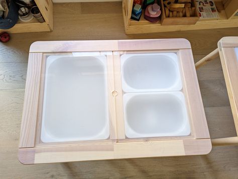 Acrylic Tops for Flisat Table | Upgrade your sensory table — The Creative Learning Co. Flisat Sensory Table, Ikea Bins, Preschool Tables, Ikea Flisat Table, Flisat Table, Ikea Flisat, Fine Motor Development, Table Ikea, Toddler Table