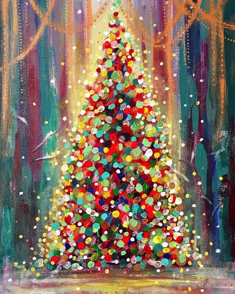 Christmas Tree Art Christmas Canvas Art, Countryside Cottage, Farmhouse Outdoor, Christmas Paintings On Canvas, Christmas Card Art, Christmas Tree Painting, Holiday Painting, Christmas Canvas, Night Painting