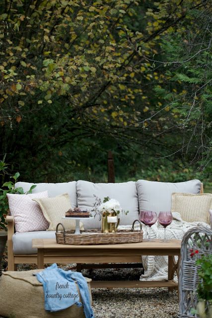 frenchcountrycottage French Country Patio, Garden Daybed, Country Patio, Pea Gravel Patio, Gravel Patio, Outdoor Living Rooms, Patio Inspiration, Relaxing Outdoors, Summer Styling